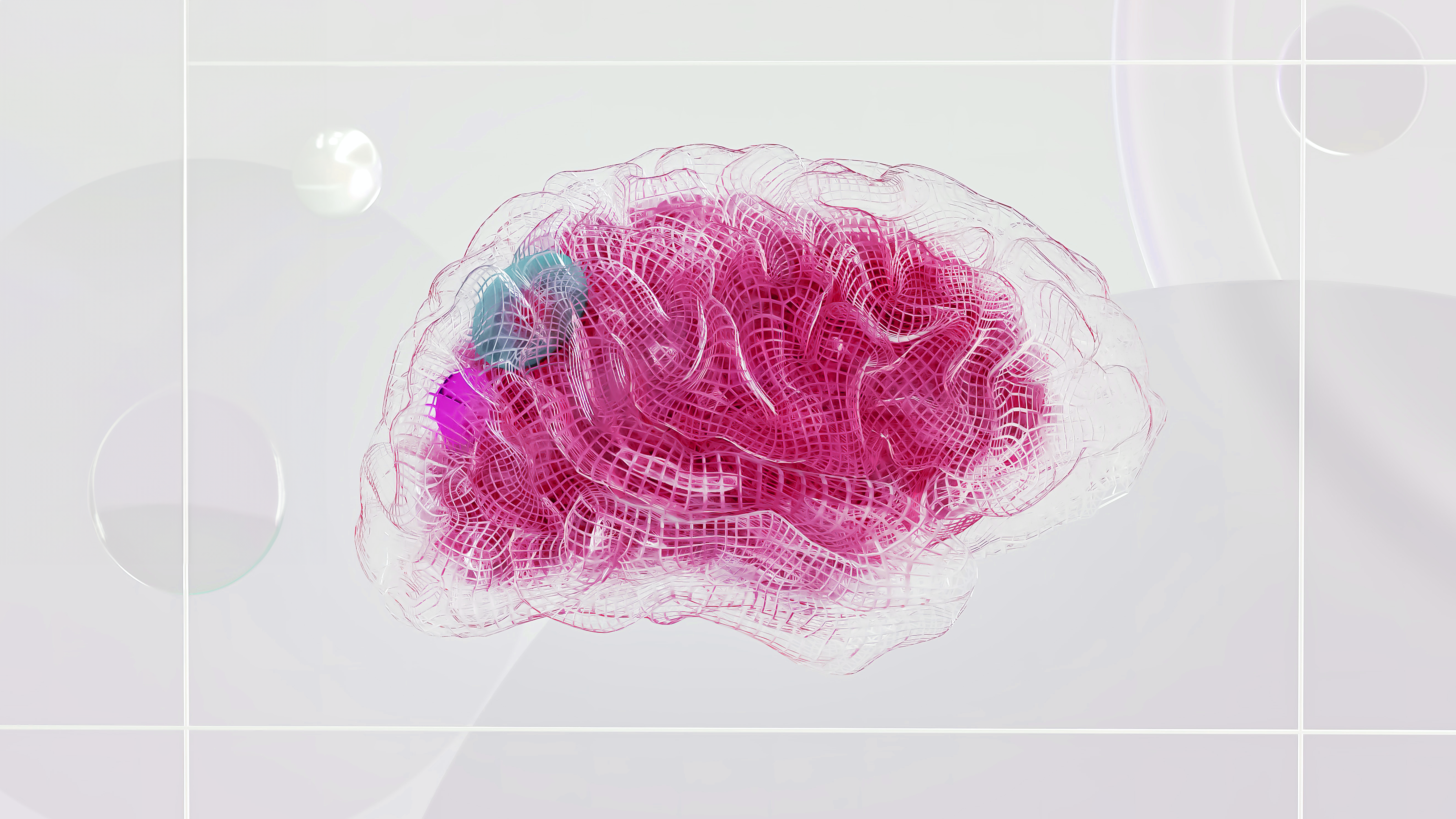 Netzgewebeartiges Material bildet die Form eines Gehirns